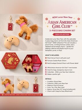RARE Asian American Girl Club™ 2026 Lunar New Year 3-Piece Bag Charm Set NIB